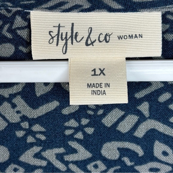 New Style & Co. Boho MIDI Length Dress Navy & Burgandy Plus Size 1X NWOT - Picture 6 of 14